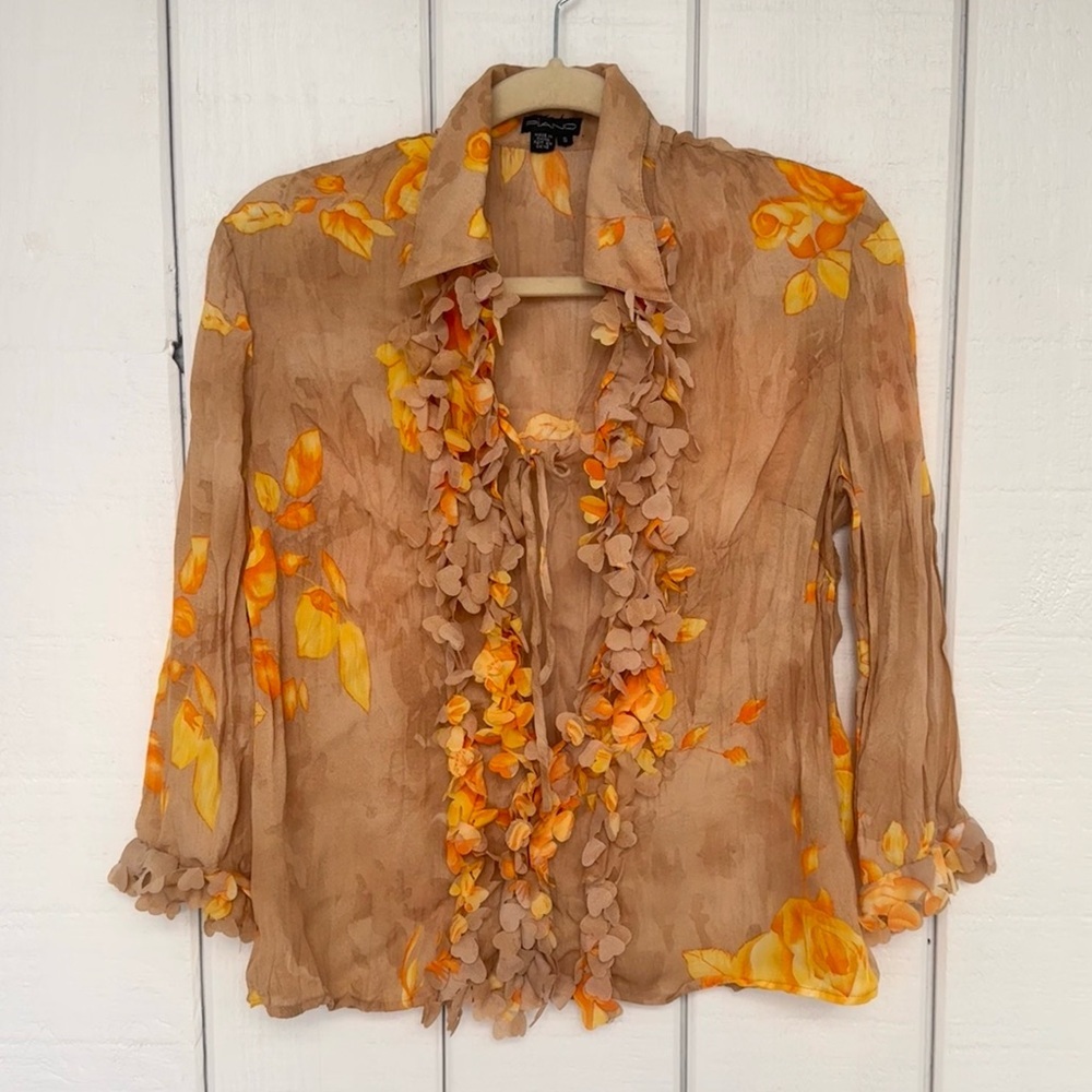 Vintage Piano Floral Ruffled Blouse